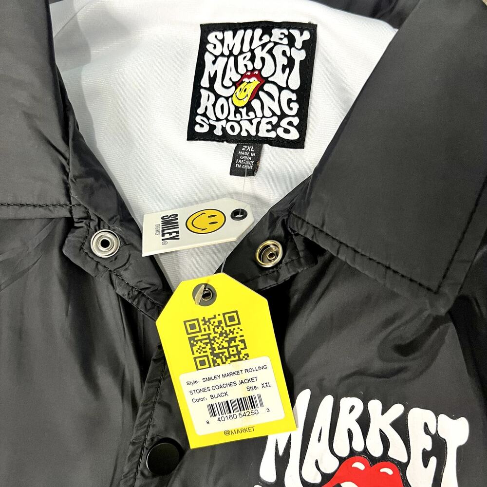 Rolling Stones x Smiley Market Black Lips Windbreaker Jacket size 2X NEW Tags - Picture 6 of 16